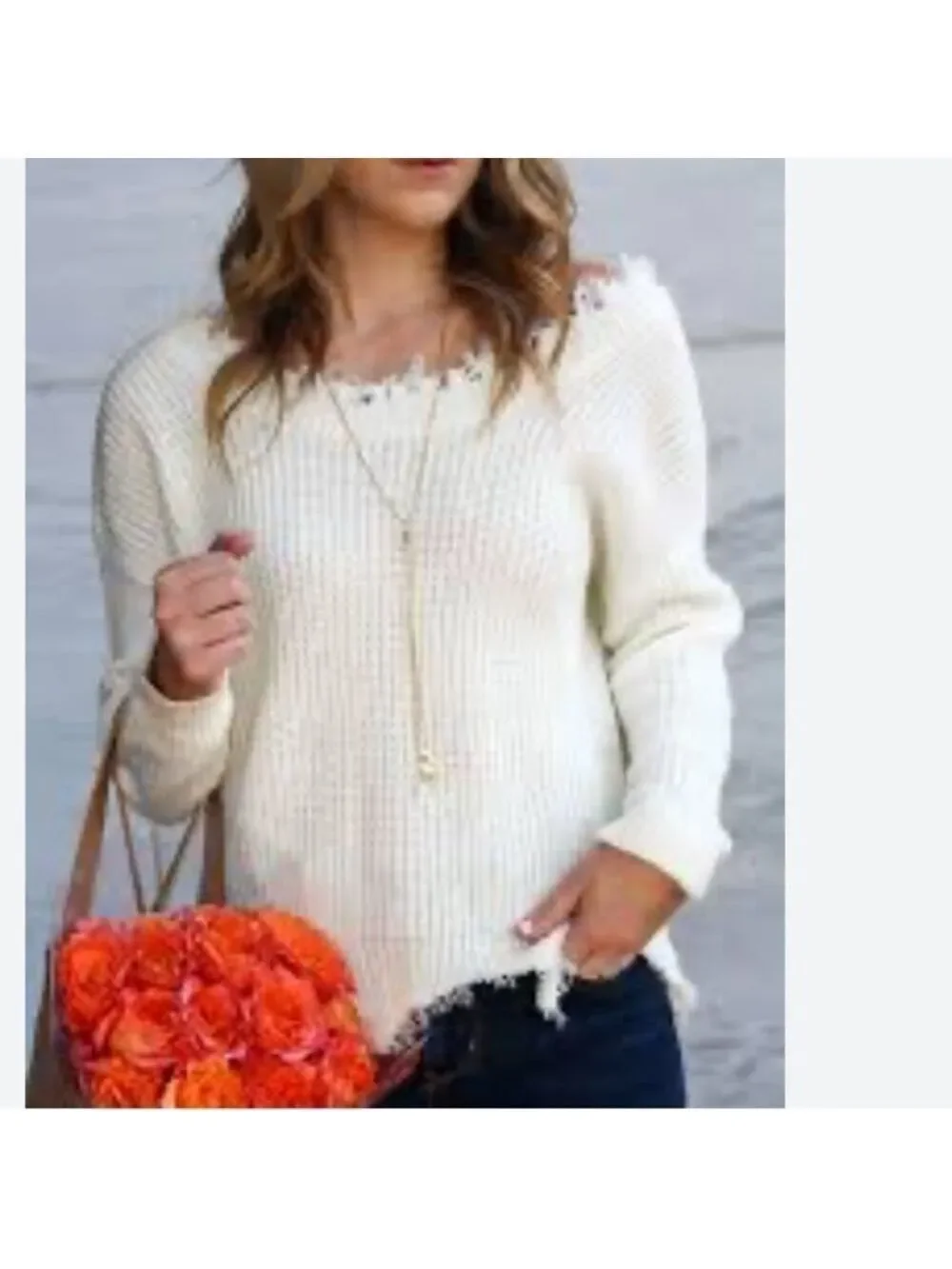 Free People Sunrise Sweater Cold Shoulder Waffle Knit Top Women Size M Cream